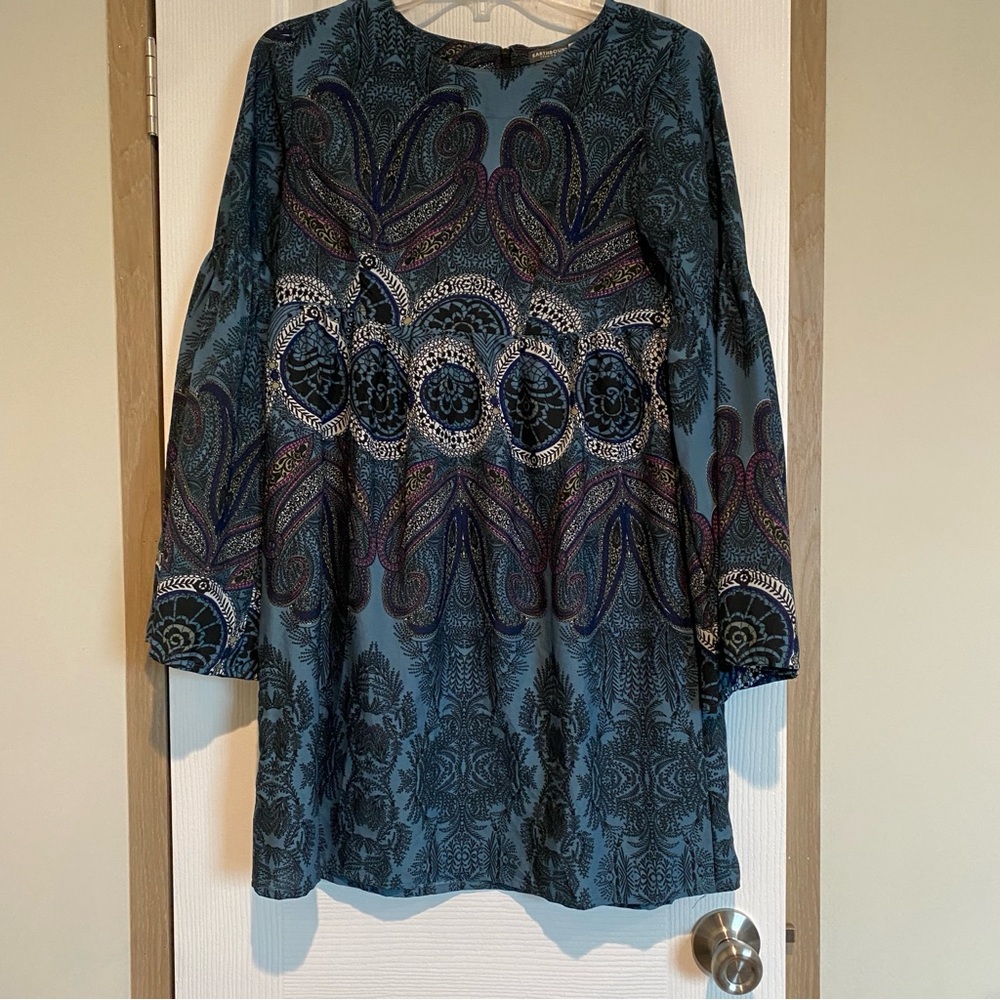 EARTHBOUND paisley boho prairie dress size S bell sleeves Cottagecore